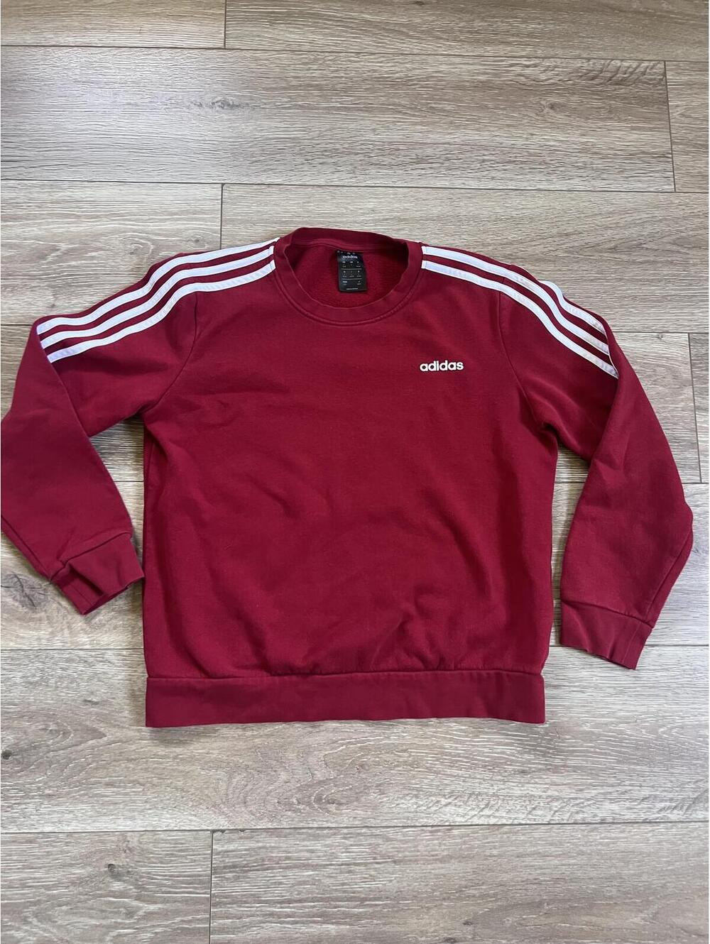 Adidas Red Crewneck Sweatshirt with White Stripes, Women’s Size Large